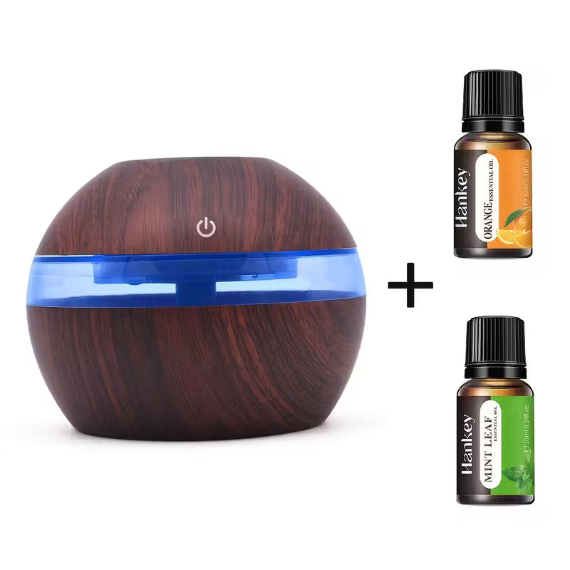 Home USB Mushroom Humidifier & Indoor Diffuser – 300ml Capacity, 7 LED Lights, Wood Grain Design
