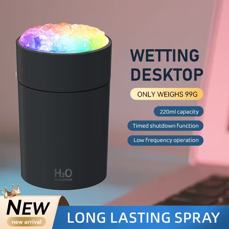 USB Humidifier & Aromatherapy Diffuser with Color-Changing Lamp – White Base with Rainbow Lighting