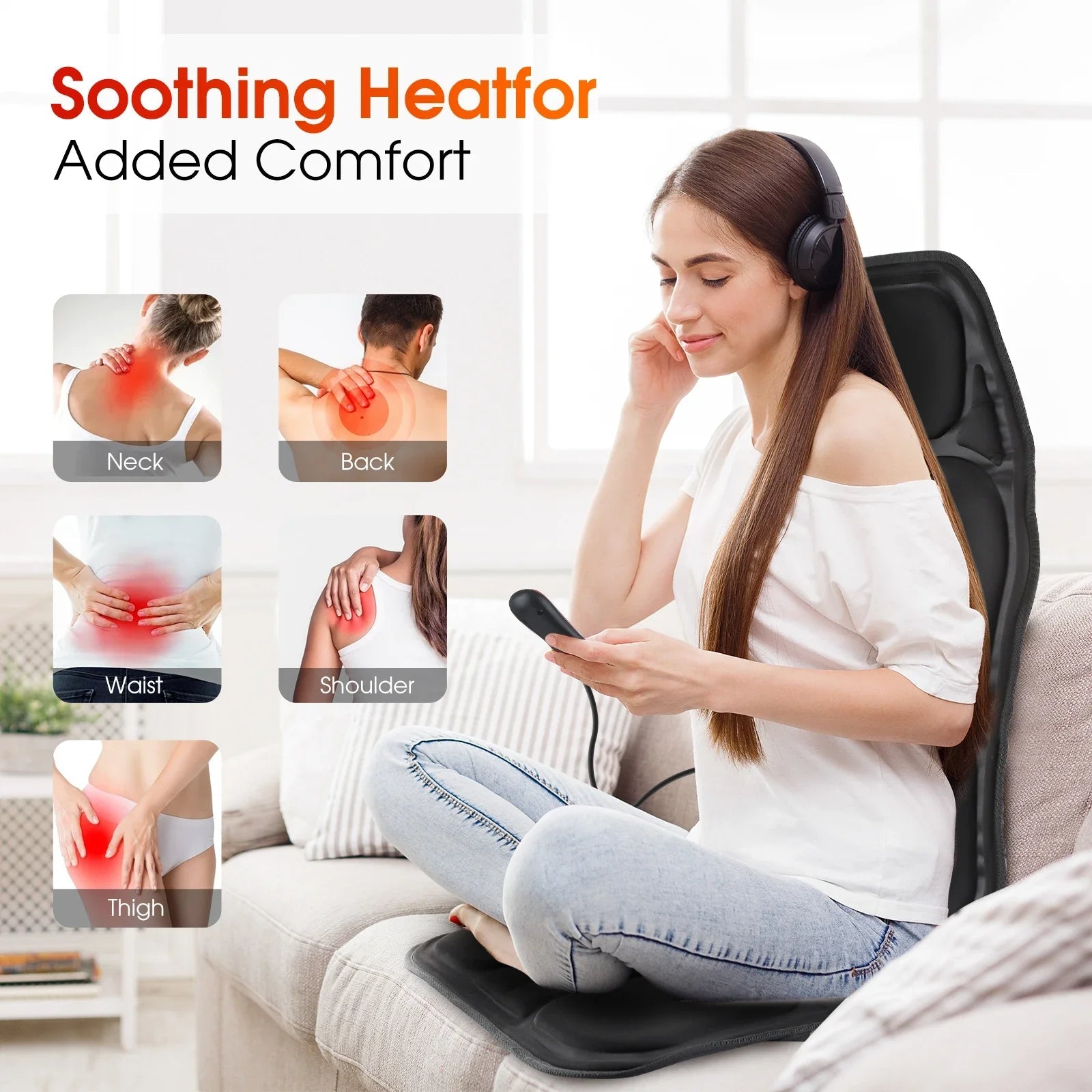 Electric Back Massager Chair Pad with Heating & Vibration