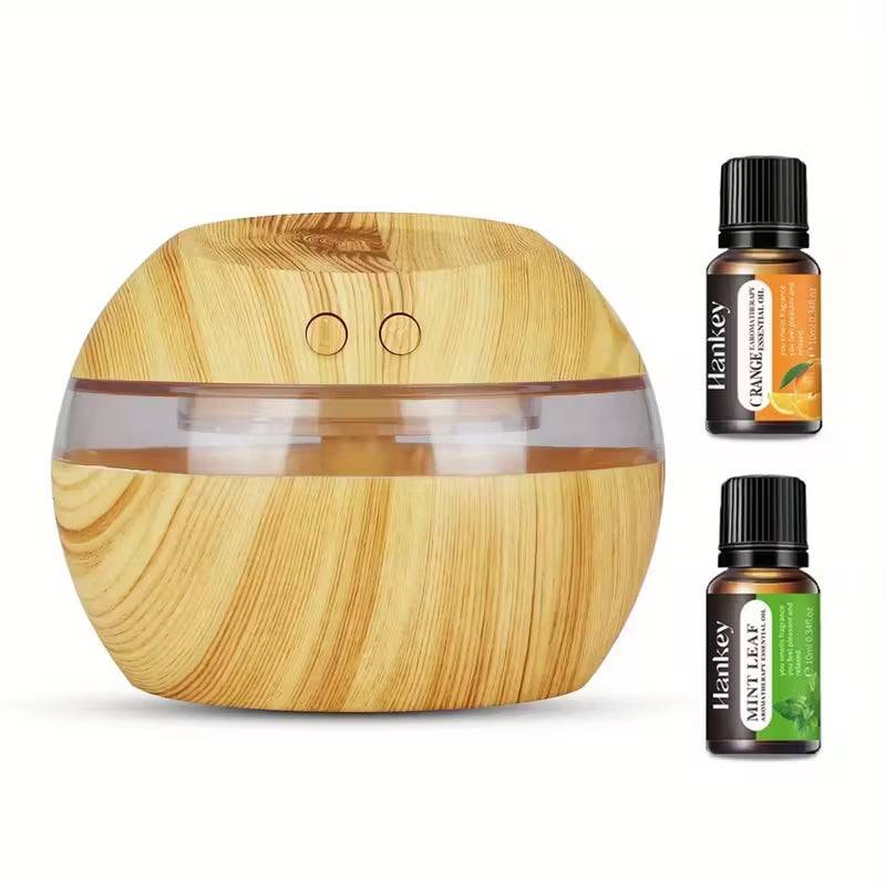 300ml / 10oz USB Humidifier & Aromatherapy Diffuser – Wood Grain Design with Touch Control & Night Light