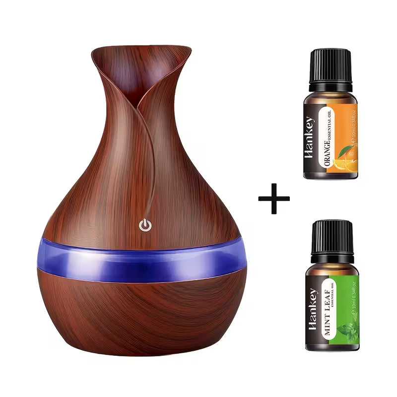 Home USB Mushroom Humidifier & Indoor Diffuser – 300ml Capacity, 7 LED Lights, Wood Grain Design