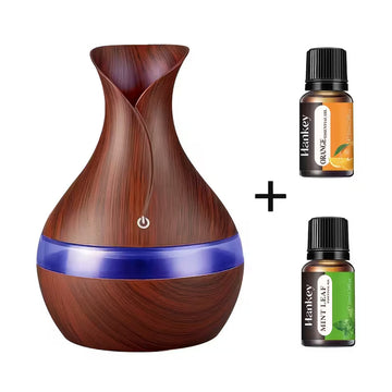 Home USB Mushroom Humidifier & Indoor Diffuser – 300ml Capacity, 7 LED Lights, Wood Grain Design