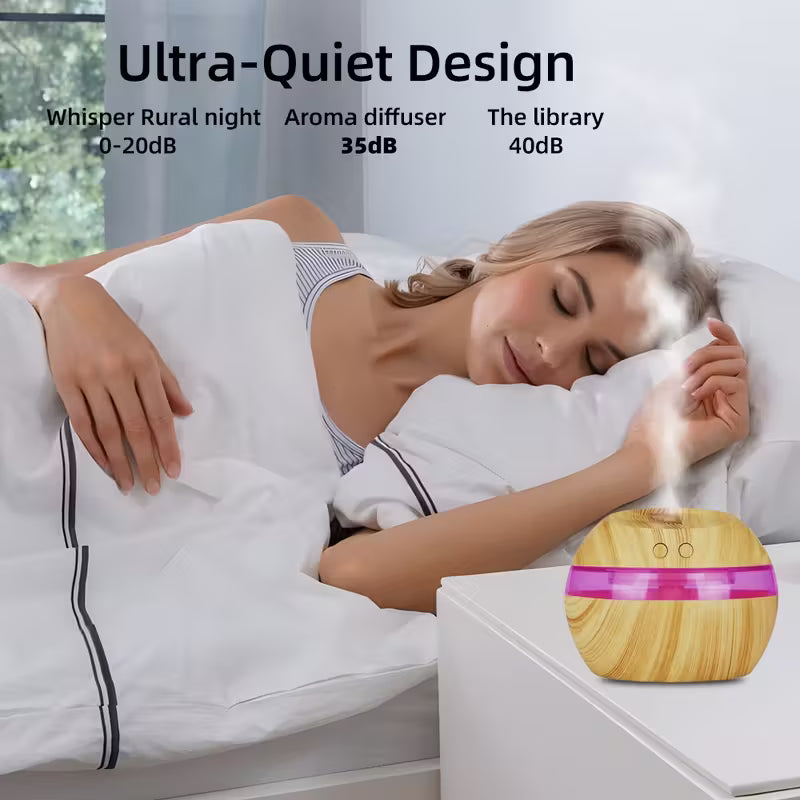 300ml / 10oz USB Humidifier & Aromatherapy Diffuser – Wood Grain Design with Touch Control & Night Light