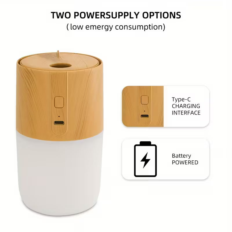 Wood Grain Aroma Diffuser with 7 Colors & Dual Mist Modes – USB Powered Ultrasonic Cool Mist