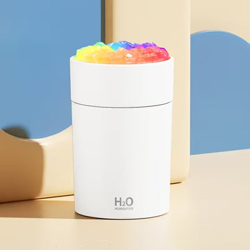 USB Humidifier & Aromatherapy Diffuser with Color-Changing Lamp – White Base with Rainbow Lighting