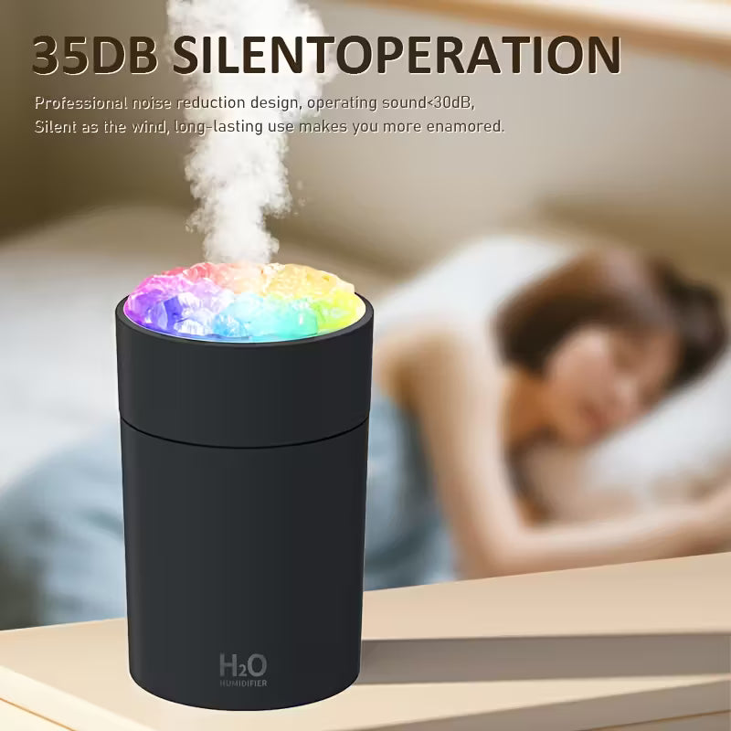 USB Humidifier & Aromatherapy Diffuser with Color-Changing Lamp – White Base with Rainbow Lighting