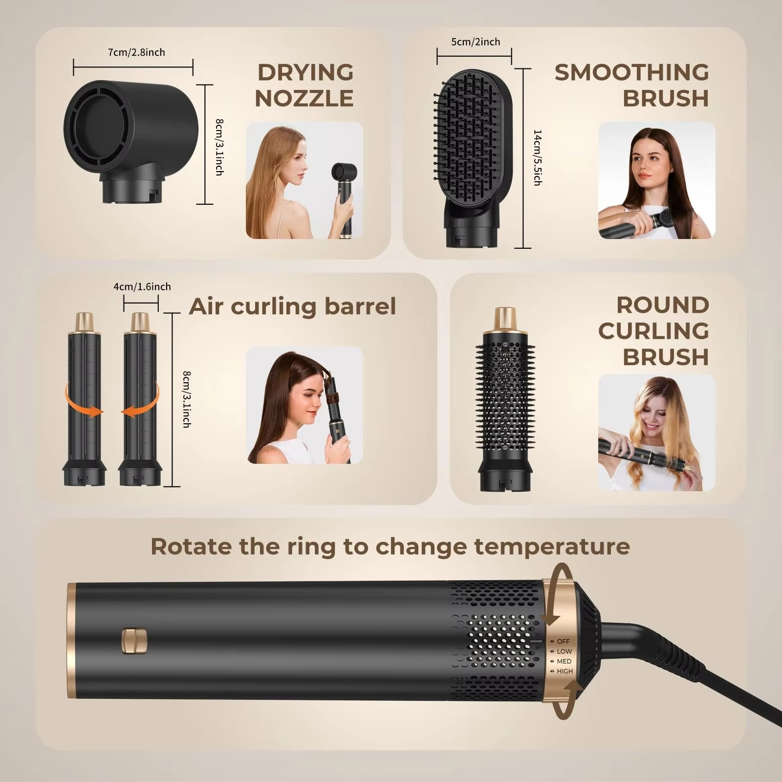 5-in-1 Hot Air Hair Styling Brush | Multi-functional Hair Dryer, Straightener & Curler with Airflow Technology