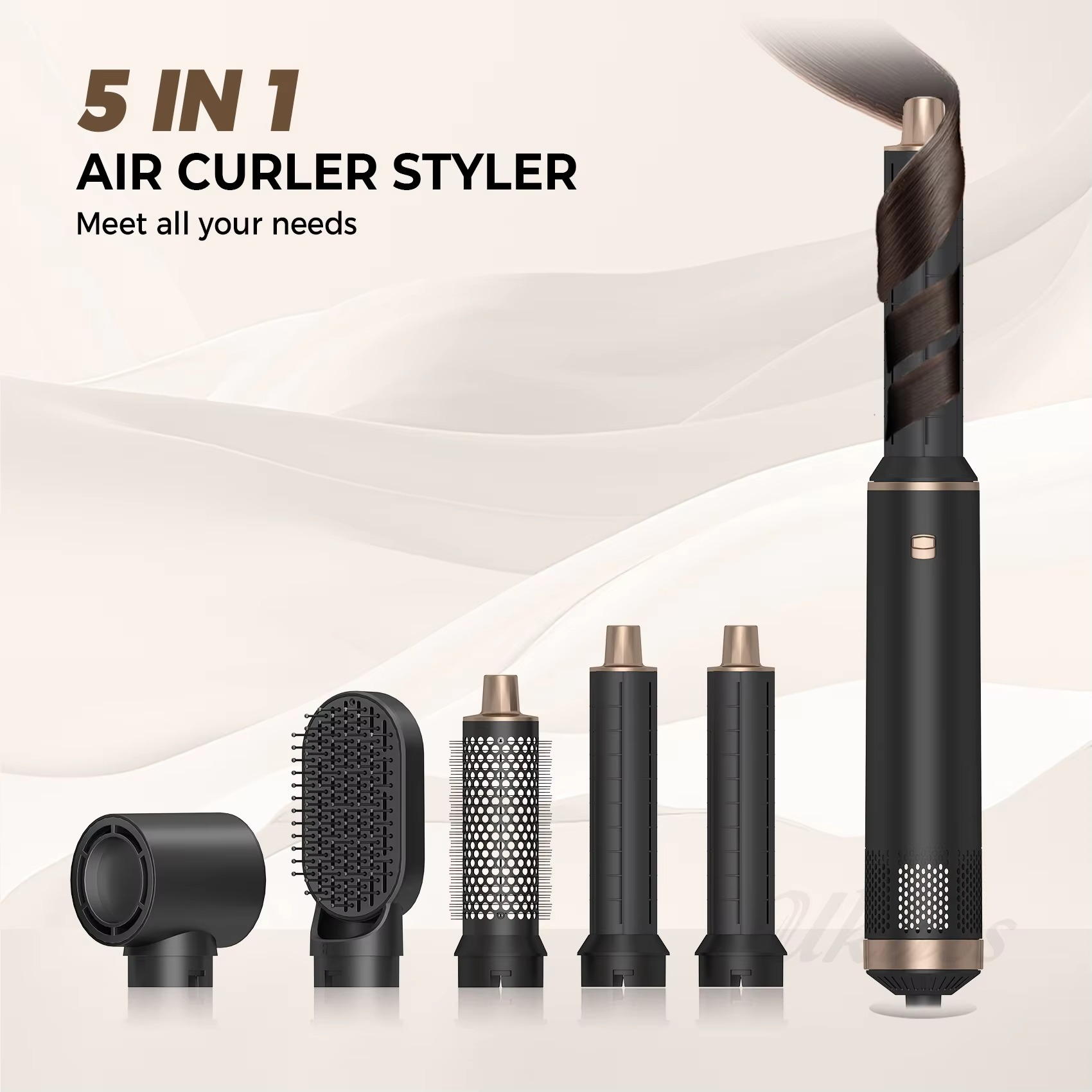 5-in-1 Hot Air Hair Styling Brush | Multi-functional Hair Dryer, Straightener & Curler with Airflow Technology