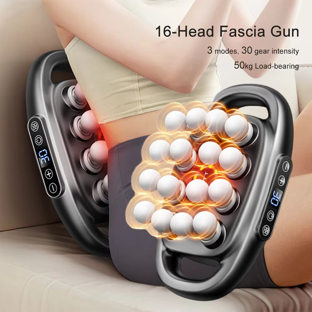 16-Head High-Frequency Fascia Massage Gun – Deep Tissue Body, Neck & Shoulder Massager with Red Light Therapy
