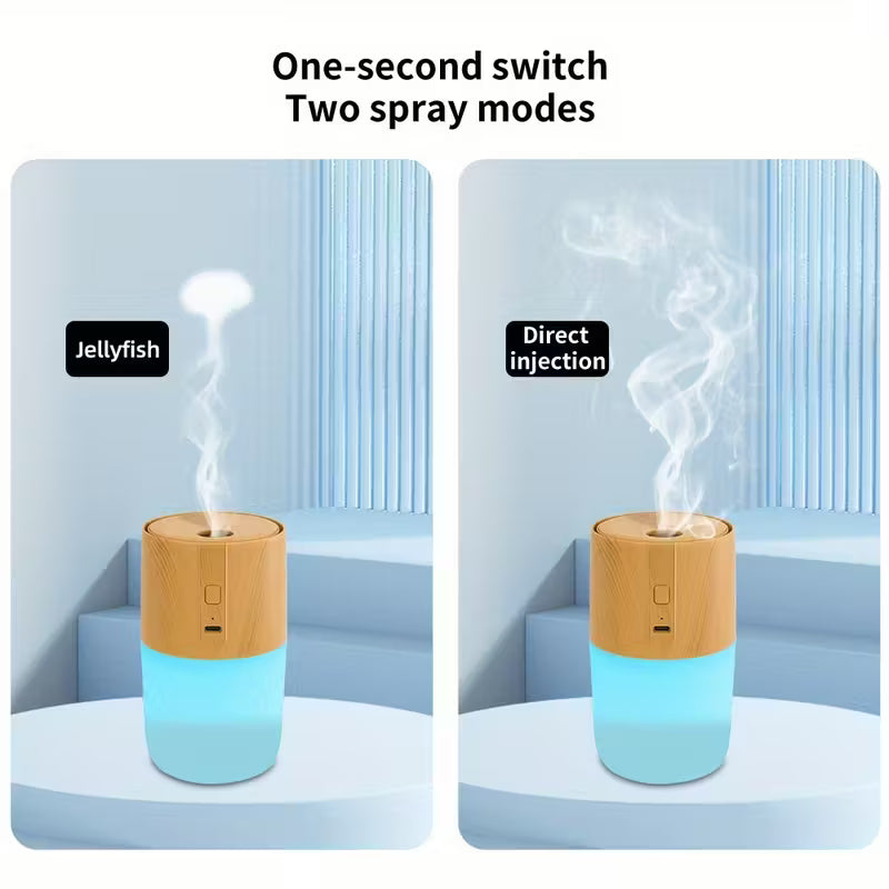 Wood Grain Aroma Diffuser with 7 Colors & Dual Mist Modes – USB Powered Ultrasonic Cool Mist