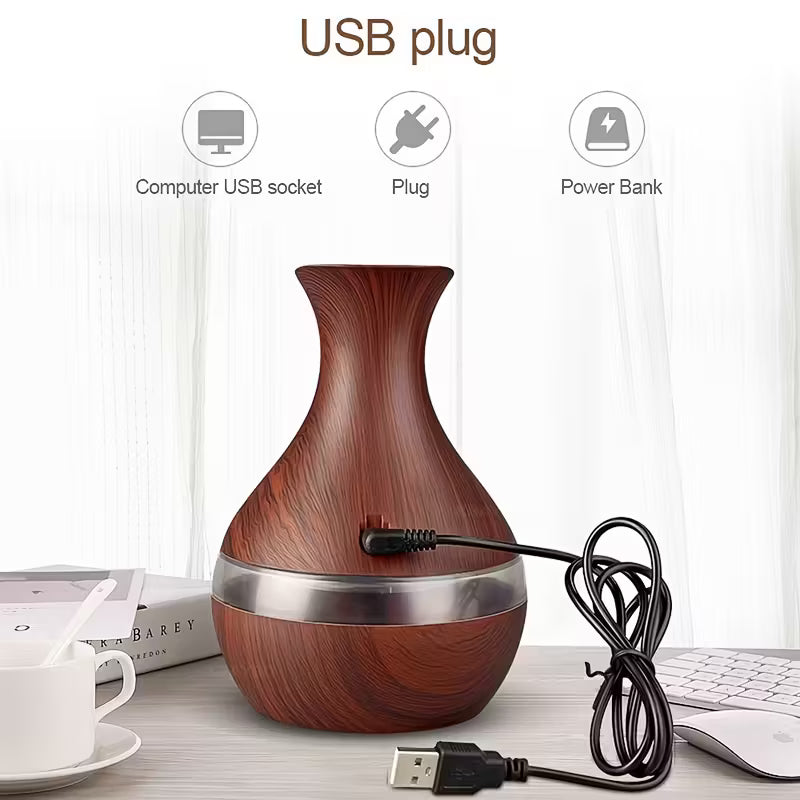 Home USB Mushroom Humidifier & Indoor Diffuser – 300ml Capacity, 7 LED Lights, Wood Grain Design