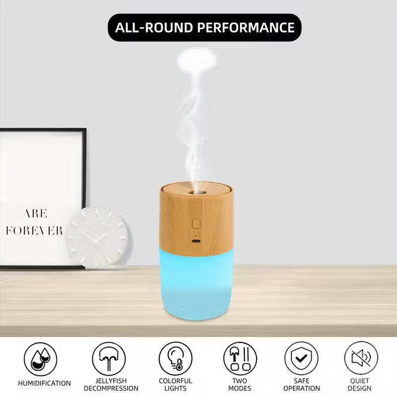 Wood Grain Aroma Diffuser with 7 Colors & Dual Mist Modes – USB Powered Ultrasonic Cool Mist